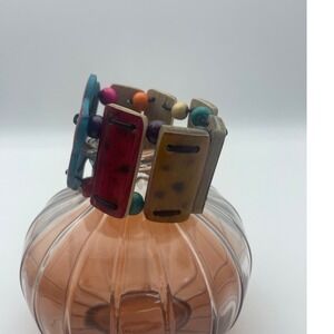 Colorful Wood Bead Stretch‎ Bracelet Funky Boho Statement Jewelry Y2K festival
